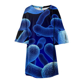 Детское платье 3D с принтом Молекула в Рязани, 100% полиэстер | прямой силуэт, чуть расширенный к низу. Круглая горловина, на рукавах — воланы | медицина | микроб | молекула | синяя