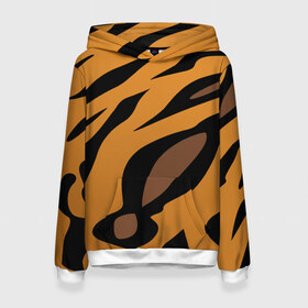 Женская толстовка 3D с принтом Шерсть тигра в Рязани, 100% полиэстер  | двухслойный капюшон со шнурком для регулировки, мягкие манжеты на рукавах и по низу толстовки, спереди карман-кенгуру с мягким внутренним слоем. | Тематика изображения на принте: оранжевый | текстура | тигр
