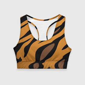 Женский спортивный топ 3D с принтом Шерсть тигра в Рязани, 82% полиэстер, 18% спандекс Ткань безопасна для здоровья, позволяет коже дышать, не мнется и не растягивается |  | Тематика изображения на принте: оранжевый | текстура | тигр