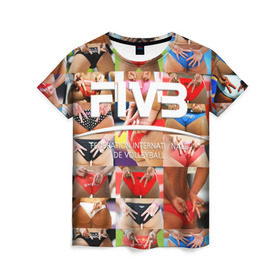 Женская футболка 3D с принтом Волейбол 1 в Рязани, 100% полиэфир ( синтетическое хлопкоподобное полотно) | прямой крой, круглый вырез горловины, длина до линии бедер | fiv3 | volleyball | волейбол