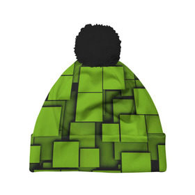 Шапка 3D c помпоном Зеленые кубики: в Рязани, 100% полиэстер | универсальный размер, печать по всей поверхности изделия | кубы | текстура