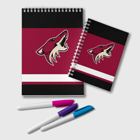 Блокнот с принтом Arizona Coyotes в Рязани, 100% бумага | 48 листов, плотность листов — 60 г/м2, плотность картонной обложки — 250 г/м2. Листы скреплены удобной пружинной спиралью. Цвет линий — светло-серый
 | Тематика изображения на принте: arizona coyotes | hockey | nhl | нхл | хоккей