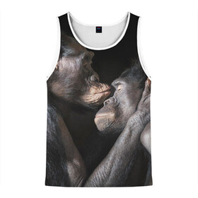 Мужская майка 3D с принтом Шимпанзе в Рязани, 100% полиэстер | круглая горловина, приталенный силуэт, длина до линии бедра. Пройма и горловина окантованы тонкой бейкой | chimps | family | feelings | kiss | monkeys | primates | любовь | обезьяны | поцелуй | приматы | семья | чувства | шимпанзе
