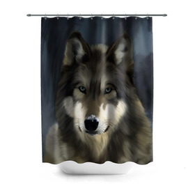 Штора 3D для ванной с принтом Картина волк в Рязани, 100% полиэстер | плотность материала — 100 г/м2. Стандартный размер — 146 см х 180 см. По верхнему краю — пластиковые люверсы для креплений. В комплекте 10 пластиковых колец | волк | животные | собака