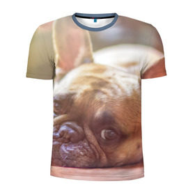 Мужская футболка 3D спортивная с принтом французский бульдог в Рязани, 100% полиэстер с улучшенными характеристиками | приталенный силуэт, круглая горловина, широкие плечи, сужается к линии бедра | dog | бульдог | друг | собака | язык