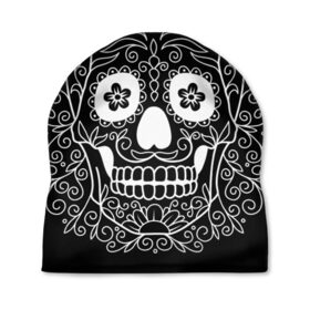 Шапка 3D с принтом Мексиканский череп в Рязани, 100% полиэстер | универсальный размер, печать по всей поверхности изделия | cobwebs | color | day of the dead | dead | death | eyes | girl | halloween | holiday | makeup | mask | mexican skull | mexico | ornament | pattern | взгляд | девушка | день мертвых | макияж | маска | мексика | мексиканский череп | мертвецов | орнамент | п