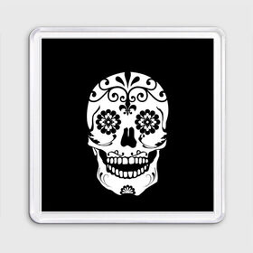 Магнит 55*55 с принтом Мексиканский череп в Рязани, Пластик | Размер: 65*65 мм; Размер печати: 55*55 мм | cobwebs | color | day of the dead | dead | death | eyes | girl | halloween | holiday | makeup | mask | mexican skull | mexico | ornament | pattern | взгляд | девушка | день мертвых | макияж | маска | мексика | мексиканский череп | мертвецов | орнамент | п