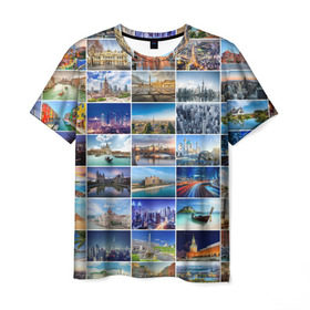 Мужская футболка 3D с принтом Страны мира (9х9) в Рязани, 100% полиэфир | прямой крой, круглый вырез горловины, длина до линии бедер | азия | берлин | вегас | венеция | воспоминания | города | достопримечательности | европа | египет | калифорния | каникулы | лондон | милан | москва | ностальгия | нью йорк | отдых | отпуск | память