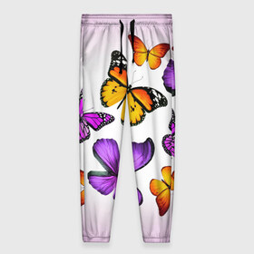 Женские брюки 3D с принтом Butterflies в Рязани, полиэстер 100% | прямой крой, два кармана без застежек по бокам, с мягкой трикотажной резинкой на поясе и по низу штанин. В поясе для дополнительного комфорта — широкие завязки | бабочки | белый | картинка | лето | природа | рисунок | розовый | цвета
