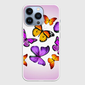 Чехол для iPhone 13 Pro с принтом Butterflies в Рязани,  |  | Тематика изображения на принте: бабочки | белый | картинка | лето | природа | рисунок | розовый | цвета