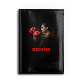 Обложка для автодокументов с принтом BOXING в Рязани, натуральная кожа |  размер 19,9*13 см; внутри 4 больших “конверта” для документов и один маленький отдел — туда идеально встанут права | Тематика изображения на принте: бокс. box | боксёр | боксёрские перчатки | единоборства | спорт