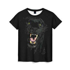 Женская футболка 3D с принтом Чёрная пантера в Рязани, 100% полиэфир ( синтетическое хлопкоподобное полотно) | прямой крой, круглый вырез горловины, длина до линии бедер | кошка | оскал | пантера | прикольные картинки