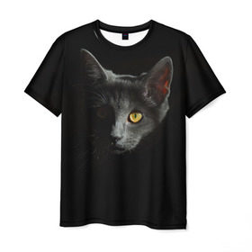 Мужская футболка 3D с принтом Кошачий взгляд в Рязани, 100% полиэфир | прямой крой, круглый вырез горловины, длина до линии бедер | глаз | киска | кот | котёнок | кошка | прикольные картинки | темнота | тьма