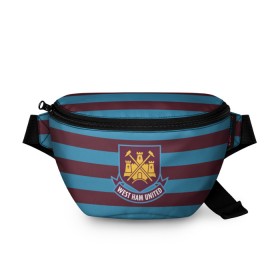 Поясная сумка 3D с принтом West Ham United в Рязани, 100% полиэстер | плотная ткань, ремень с регулируемой длиной, внутри несколько карманов для мелочей, основное отделение и карман с обратной стороны сумки застегиваются на молнию | вэст | хэм