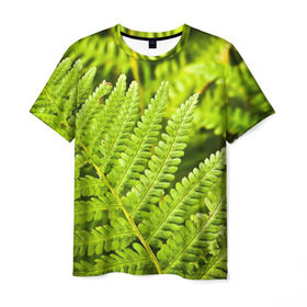 Мужская футболка 3D с принтом Папоротник в Рязани, 100% полиэфир | прямой крой, круглый вырез горловины, длина до линии бедер | Тематика изображения на принте: ботаника | зелень | листья | папоротник | природа | растения | цветок