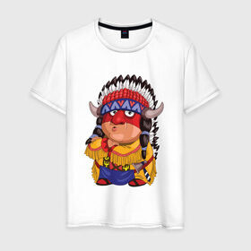 Мужская футболка хлопок с принтом Забавные Индейцы 11 в Рязани, 100% хлопок | прямой крой, круглый вырез горловины, длина до линии бедер, слегка спущенное плечо. | апачи | вождь | воин | животные | запад | канада | лидер | лицо | северная | смешные | талисман | цвет