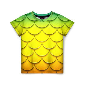 Детская футболка 3D с принтом Волны в Рязани, 100% гипоаллергенный полиэфир | прямой крой, круглый вырез горловины, длина до линии бедер, чуть спущенное плечо, ткань немного тянется | желтый | паттерн | чешуя