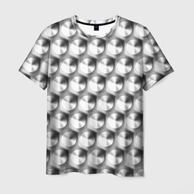 Мужская футболка 3D с принтом Круги на металле в Рязани, 100% полиэфир | прямой крой, круглый вырез горловины, длина до линии бедер | Тематика изображения на принте: белый | паттерн | текстура | черный