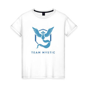 Женская футболка хлопок с принтом Team mystic в Рязани, 100% хлопок | прямой крой, круглый вырез горловины, длина до линии бедер, слегка спущенное плечо | 