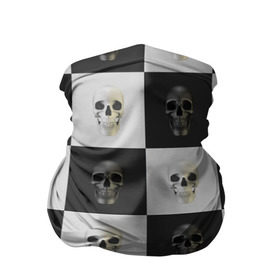 Бандана-труба 3D с принтом Skullchess в Рязани, 100% полиэстер, ткань с особыми свойствами — Activecool | плотность 150‒180 г/м2; хорошо тянется, но сохраняет форму | хелоуин | череп | черное и белое | шахматы