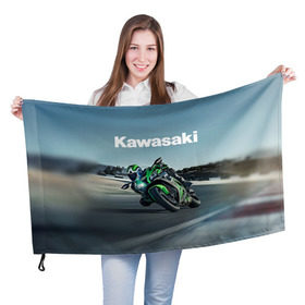 Флаг 3D с принтом Kawasaky sport в Рязани, 100% полиэстер | плотность ткани — 95 г/м2, размер — 67 х 109 см. Принт наносится с одной стороны | kawasaky