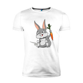 Мужская футболка премиум с принтом Зайчик в Рязани, 92% хлопок, 8% лайкра | приталенный силуэт, круглый вырез ворота, длина до линии бедра, короткий рукав | год кролика | зайчик | заяц | кролик | морковь
