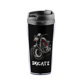 Термокружка-непроливайка с принтом Ducati в Рязани, внутренняя часть — пищевой пластик, наружная часть — прозрачный пластик, между ними — полиграфическая вставка с рисунком | объем — 350 мл, герметичная крышка | Тематика изображения на принте: ducati | дукати | мото | мотогонки | мотоспорт | мотоцикл