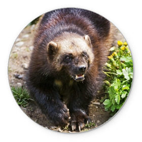 Коврик круглый с принтом Росомаха в Рязани, резина и полиэстер | круглая форма, изображение наносится на всю лицевую часть | животные | лес | медведи | охота | природа | туризм