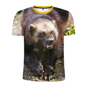 Мужская футболка 3D спортивная с принтом Росомаха в Рязани, 100% полиэстер с улучшенными характеристиками | приталенный силуэт, круглая горловина, широкие плечи, сужается к линии бедра | Тематика изображения на принте: животные | лес | медведи | охота | природа | туризм