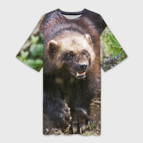 Платье-футболка 3D с принтом Росомаха в Рязани,  |  | животные | лес | медведи | охота | природа | туризм