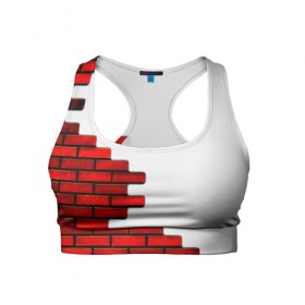 Женский спортивный топ 3D с принтом Кирпичики в Рязани, 82% полиэстер, 18% спандекс Ткань безопасна для здоровья, позволяет коже дышать, не мнется и не растягивается |  | Тематика изображения на принте: белый | красный | стена