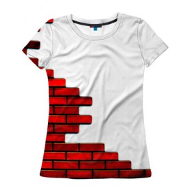 Женская футболка 3D с принтом Кирпичики в Рязани, 100% полиэфир ( синтетическое хлопкоподобное полотно) | прямой крой, круглый вырез горловины, длина до линии бедер | Тематика изображения на принте: белый | красный | стена