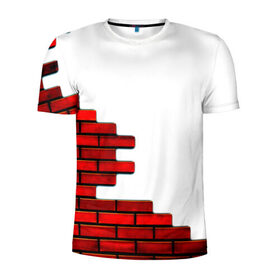 Мужская футболка 3D спортивная с принтом Кирпичики в Рязани, 100% полиэстер с улучшенными характеристиками | приталенный силуэт, круглая горловина, широкие плечи, сужается к линии бедра | Тематика изображения на принте: белый | красный | стена