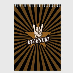 Скетчбук с принтом Rockstar в Рязани, 100% бумага
 | 48 листов, плотность листов — 100 г/м2, плотность картонной обложки — 250 г/м2. Листы скреплены сверху удобной пружинной спиралью | hard | metal | music | rock | металл | музыка | рок | рок звезда