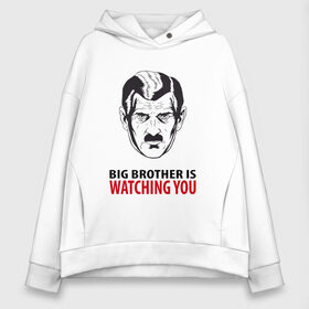 Женское худи Oversize хлопок с принтом Big Brother is watching you в Рязани, френч-терри — 70% хлопок, 30% полиэстер. Мягкий теплый начес внутри —100% хлопок | боковые карманы, эластичные манжеты и нижняя кромка, капюшон на магнитной кнопке | 1984 | большой брат | джордж оурелл