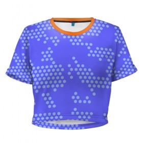 Женская футболка 3D укороченная с принтом Кибер камуфляж 7 в Рязани, 100% полиэстер | круглая горловина, длина футболки до линии талии, рукава с отворотами | пиксели | сиреневый | точки