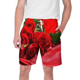 Мужские шорты 3D с принтом Розы в Рязани,  полиэстер 100% | прямой крой, два кармана без застежек по бокам. Мягкая трикотажная резинка на поясе, внутри которой широкие завязки. Длина чуть выше колен | Тематика изображения на принте: букет | красная | лепесток | разноцветная | роза | цветок