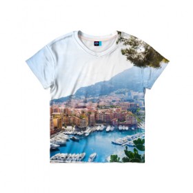 Детская футболка 3D с принтом Монако в Рязани, 100% гипоаллергенный полиэфир | прямой крой, круглый вырез горловины, длина до линии бедер, чуть спущенное плечо, ткань немного тянется | europe | monaco | гламур | европа | загар | княжество | миллионеры | монако | отдых | отпуск | пляж | роскошь | солнце | средиземное море | туризм