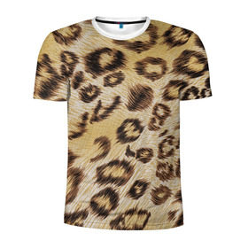 Мужская футболка 3D спортивная с принтом Леопардовая ткань в Рязани, 100% полиэстер с улучшенными характеристиками | приталенный силуэт, круглая горловина, широкие плечи, сужается к линии бедра | гепард | гламур | леопард | мода | пятна | роскошь | ткань | точки | шерсть