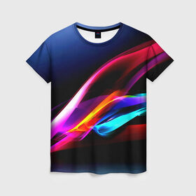 Женская футболка 3D с принтом Idealizing abstraction в Рязани, 100% полиэфир ( синтетическое хлопкоподобное полотно) | прямой крой, круглый вырез горловины, длина до линии бедер | полосы | цветной | яркий