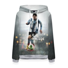 Женская толстовка 3D с принтом Leo Messi в Рязани, 100% полиэстер  | двухслойный капюшон со шнурком для регулировки, мягкие манжеты на рукавах и по низу толстовки, спереди карман-кенгуру с мягким внутренним слоем. | barselona | messi | аргентина | барселона | месси | мяч | футбол