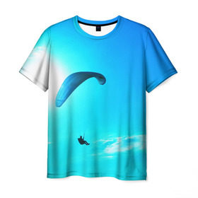 Мужская футболка 3D с принтом Прыжок в Рязани, 100% полиэфир | прямой крой, круглый вырез горловины, длина до линии бедер | парашют | прыжок | синяя