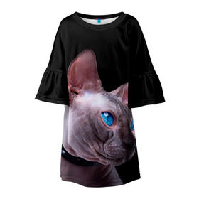 Детское платье 3D с принтом Сфинкс 6 в Рязани, 100% полиэстер | прямой силуэт, чуть расширенный к низу. Круглая горловина, на рукавах — воланы | Тематика изображения на принте: кот | котенок | котик | котэ | кошка | сфинкс