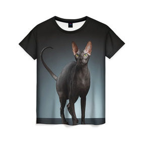 Женская футболка 3D с принтом Сфинкс 7 в Рязани, 100% полиэфир ( синтетическое хлопкоподобное полотно) | прямой крой, круглый вырез горловины, длина до линии бедер | Тематика изображения на принте: кот | котенок | котик | котэ | кошка | сфинкс