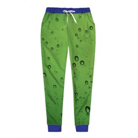 Женские брюки 3D с принтом Зеленые капли в Рязани, полиэстер 100% | прямой крой, два кармана без застежек по бокам, с мягкой трикотажной резинкой на поясе и по низу штанин. В поясе для дополнительного комфорта — широкие завязки | вода | зеленый | капля