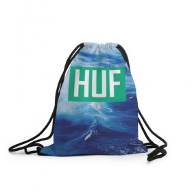 Рюкзак-мешок 3D с принтом HUF в Рязани, 100% полиэстер | плотность ткани — 200 г/м2, размер — 35 х 45 см; лямки — толстые шнурки, застежка на шнуровке, без карманов и подкладки | huf