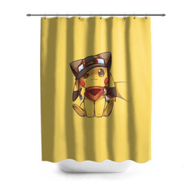 Штора 3D для ванной с принтом Pikachu в Рязани, 100% полиэстер | плотность материала — 100 г/м2. Стандартный размер — 146 см х 180 см. По верхнему краю — пластиковые люверсы для креплений. В комплекте 10 пластиковых колец | pikachu | pokeball | pokemon | пикачу | покеболл | покемон