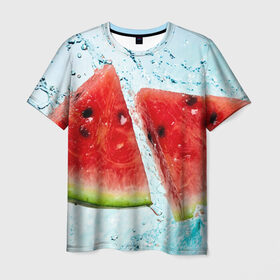 Мужская футболка 3D с принтом Арбуз в Рязани, 100% полиэфир | прямой крой, круглый вырез горловины, длина до линии бедер | арбуз | арт | вода | косточки | рисунок