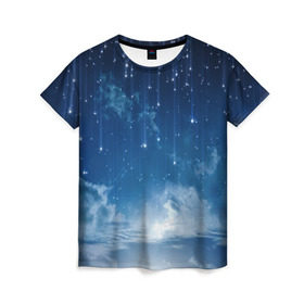 Женская футболка 3D с принтом Звездное небо в Рязани, 100% полиэфир ( синтетическое хлопкоподобное полотно) | прямой крой, круглый вырез горловины, длина до линии бедер | вселенная | галактика | звезды | небо | ночь
