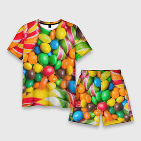 Мужской костюм с шортами 3D с принтом Сладкоежка в Рязани,  |  | вкуснотища | вкусняшки | глазурь | жевачка | карамель | карамельки | конфетки | конфеты | леденец | мармеладки | сахар | сладости